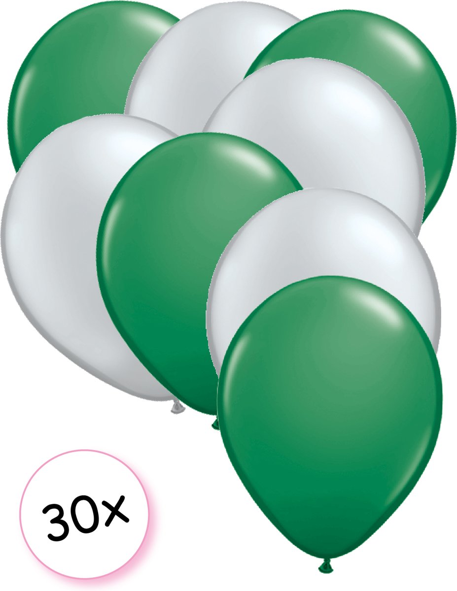 Ballonnen Groen & Zilver 30 stuks 27 cm